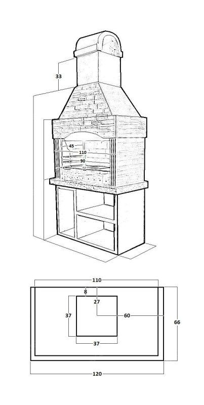 Печь № 12 — Печь барбекю с широкой топкой и полками в дровнице (фактура под кирпич)