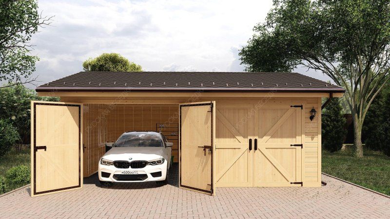 Двухскатный гараж въезд сбоку Дядьково