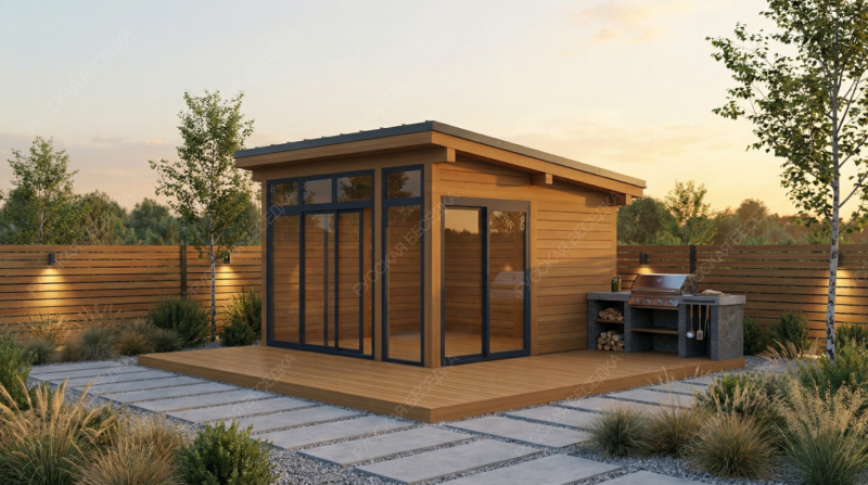 Застекленная беседка Прозот с фальцевой кровлей