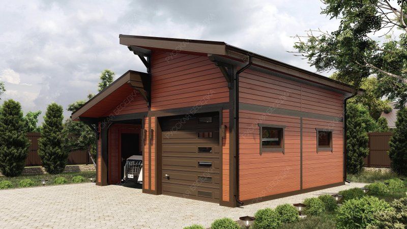 Гараж  с ломаной кровлей на 2 автомобиля Дятлино